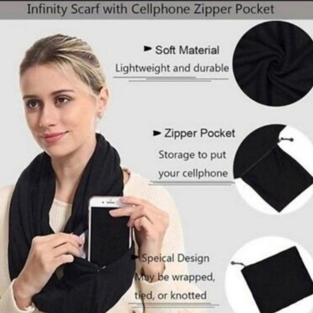 New Beyond Yoga Pocket Infinity Scarf Black Yoga Athletic, Zip Pocket